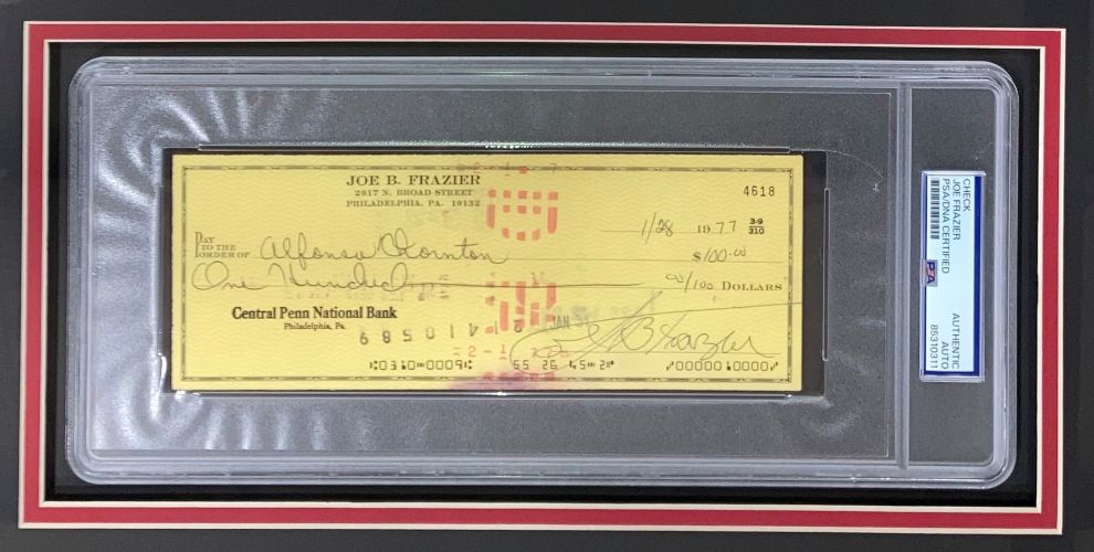 Joe Frazier Boxing Signed Framed Slabbed Bank Check #4618 PSA/DNA