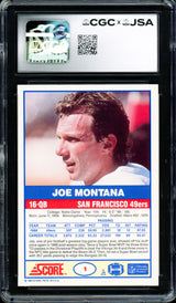 Joe Montana Signed 1989 Score #1 49ers Trading Card CGC 9.5 Auto 10