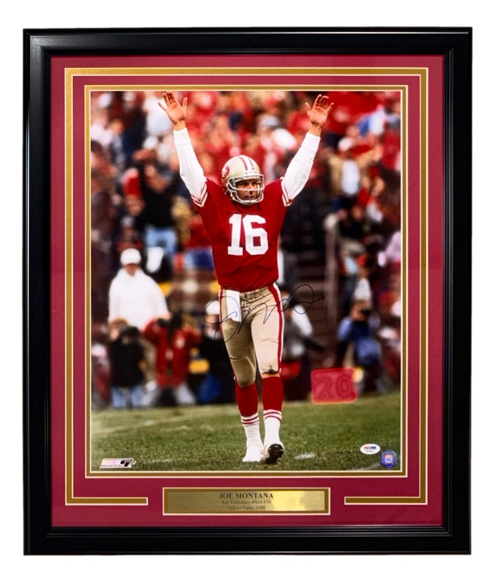 Joe Montana Signed Framed 16x20 San Francisco 49ers Arms Raised Photo PSA/DNA