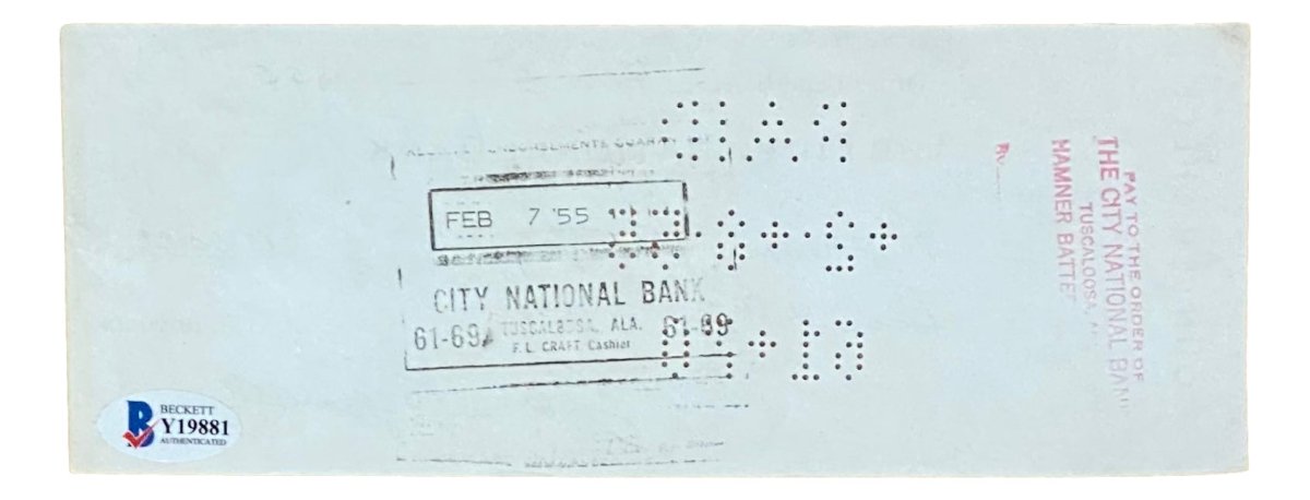 Joe Sewell Cleveland Signed February 5 1955 Bank Check BAS - Sports Integrity
