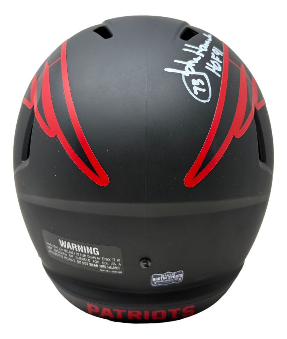 John Hannah Signed New England Patriots FS Eclipse Replica Helmet HOF 91 Radke