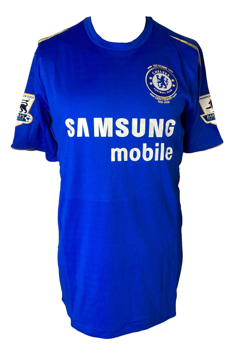 A John Terry signed Chelsea FC Centenary soccer jersey by Sports Integrity, featuring the Samsung Mobile sponsor logo and Premier League sleeve patches.