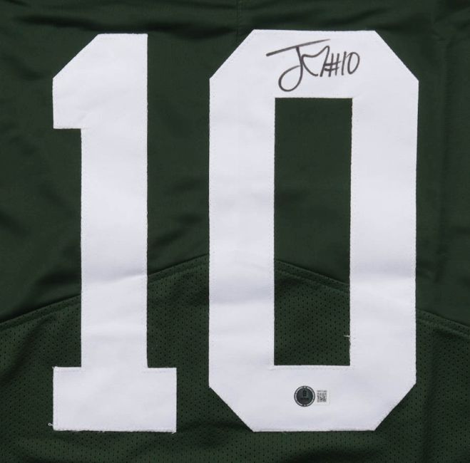 Jordan Love Green Bay Signed Green Pro-Cut Football Jersey BAS ITP
