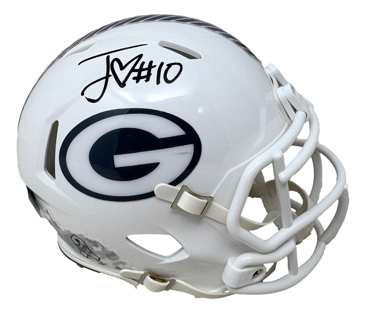 Jordan Love Signed Packers White Salute To Service Mini Speed Helmet BAS