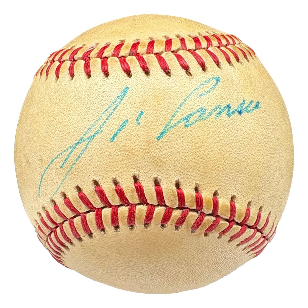 This Sports Integrity baseball features a blue ink signature from Jose Canseco of the Oakland Athletics on an American League ball, authenticated by PSA/DNA.
