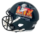 The Sports Integrity Josh Sweat Signed Philadelphia Eagles FS Super Bowl LIX Replica Helmet features Sweat's signature in silver on top and Super Bowl 59 details.