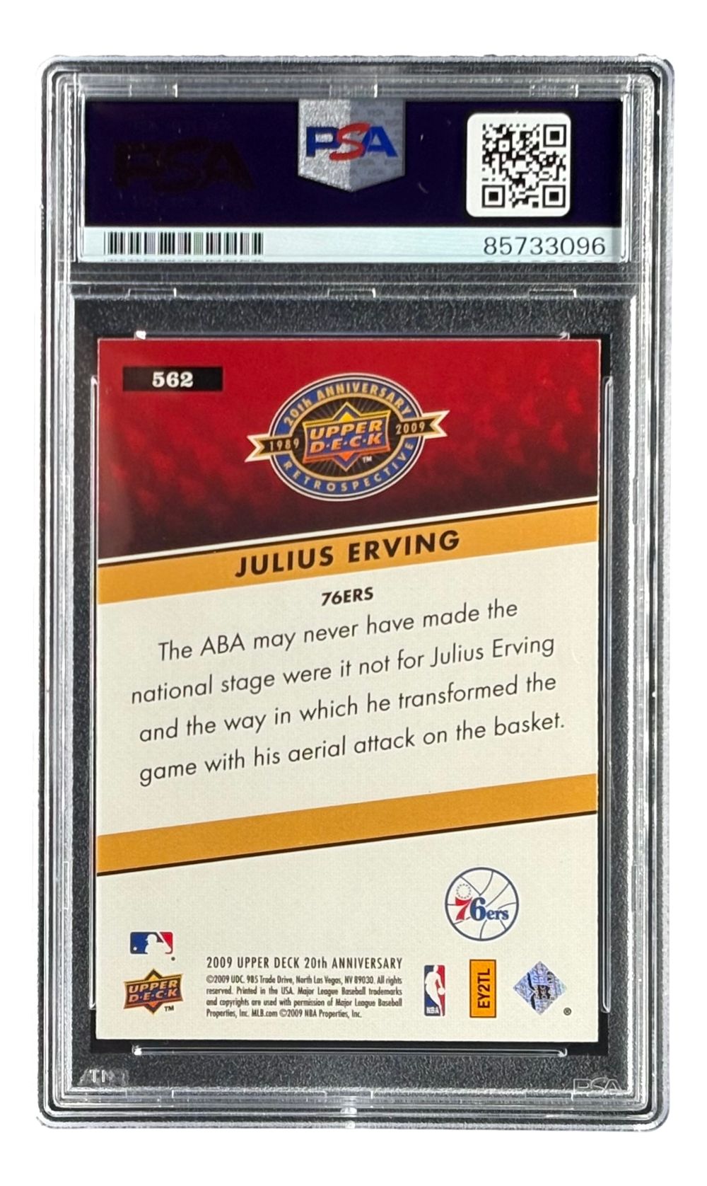 Julius Erving Signed 2009 Upper Deck #562 76ers Trading Card PSA/DNA