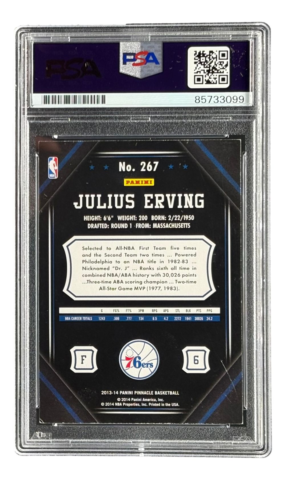 Julius Erving Signed 2013/14 Panini Pinnacle #267 76ers Trading Card PSA/DNA
