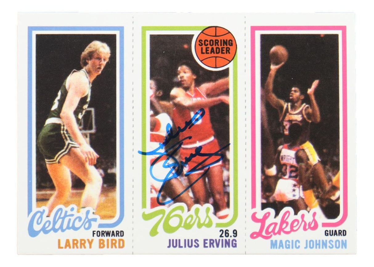 Julius Erving Signed Reprint 1980 Topps #174 Bird Magic Dr.J Card BAS
