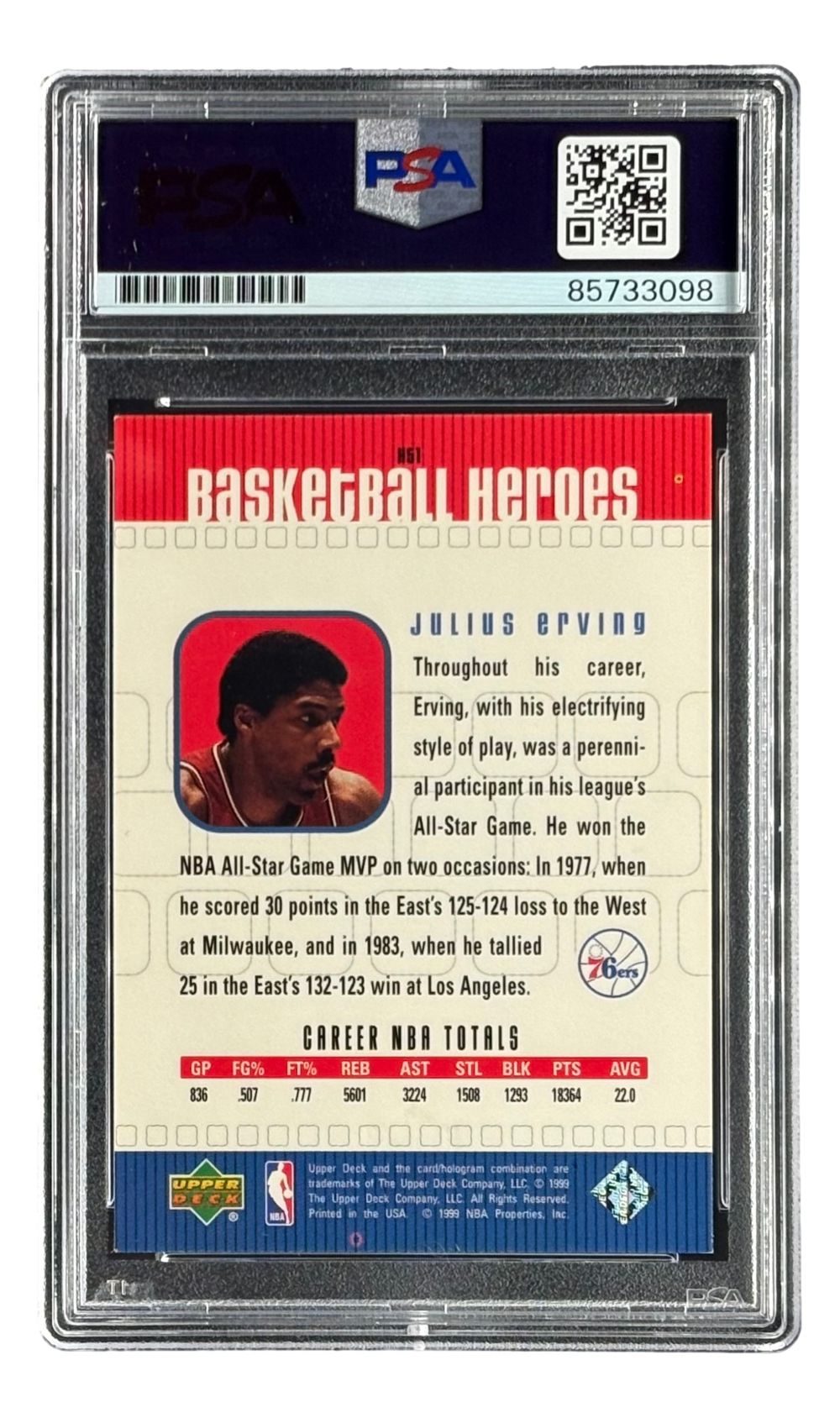 Julius Erving Signed 1999 Upper Deck #H51 76ers Trading Card PSA/DNA