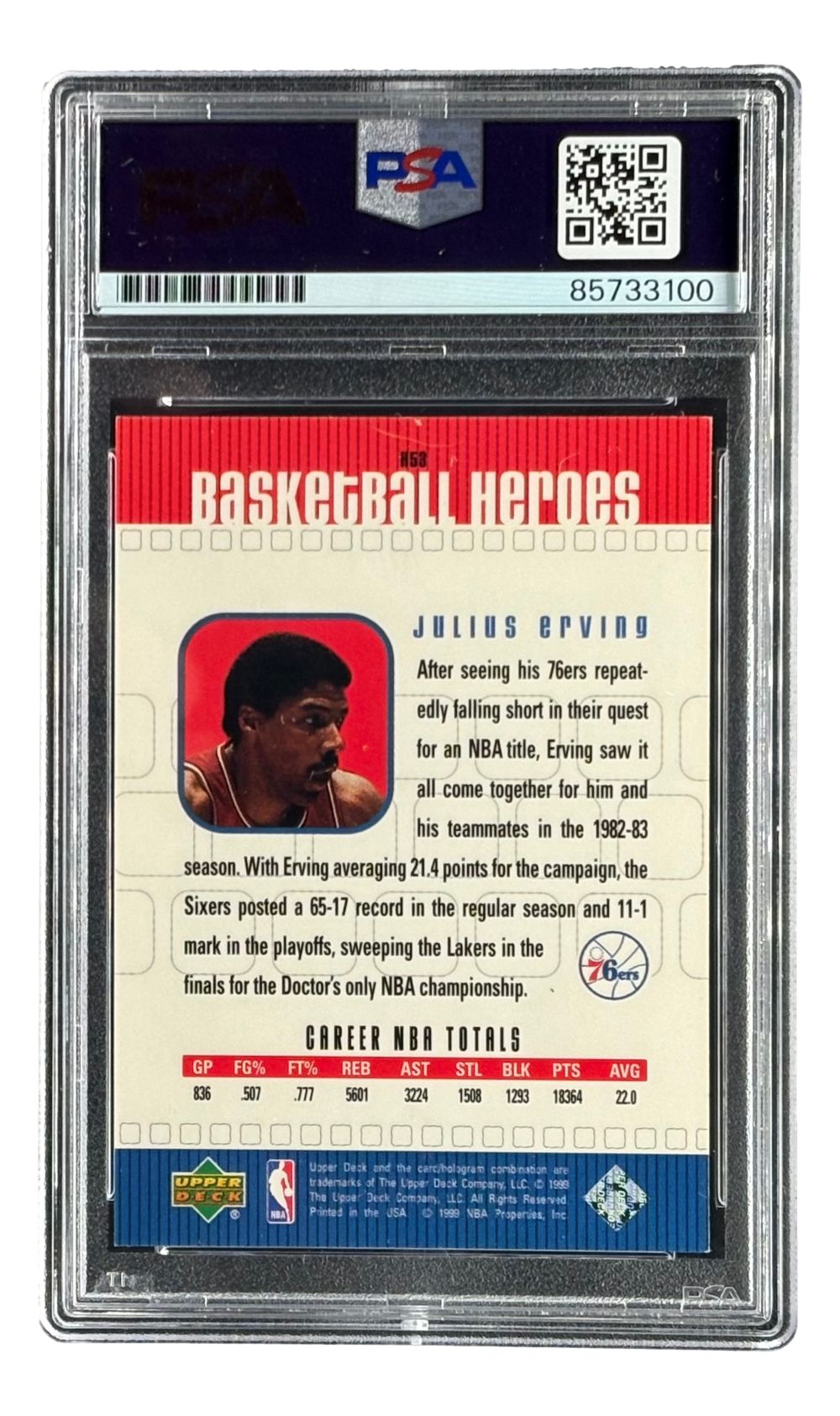 Julius Erving Signed 1999 Upper Deck #H53 76ers Trading Card PSA/DNA