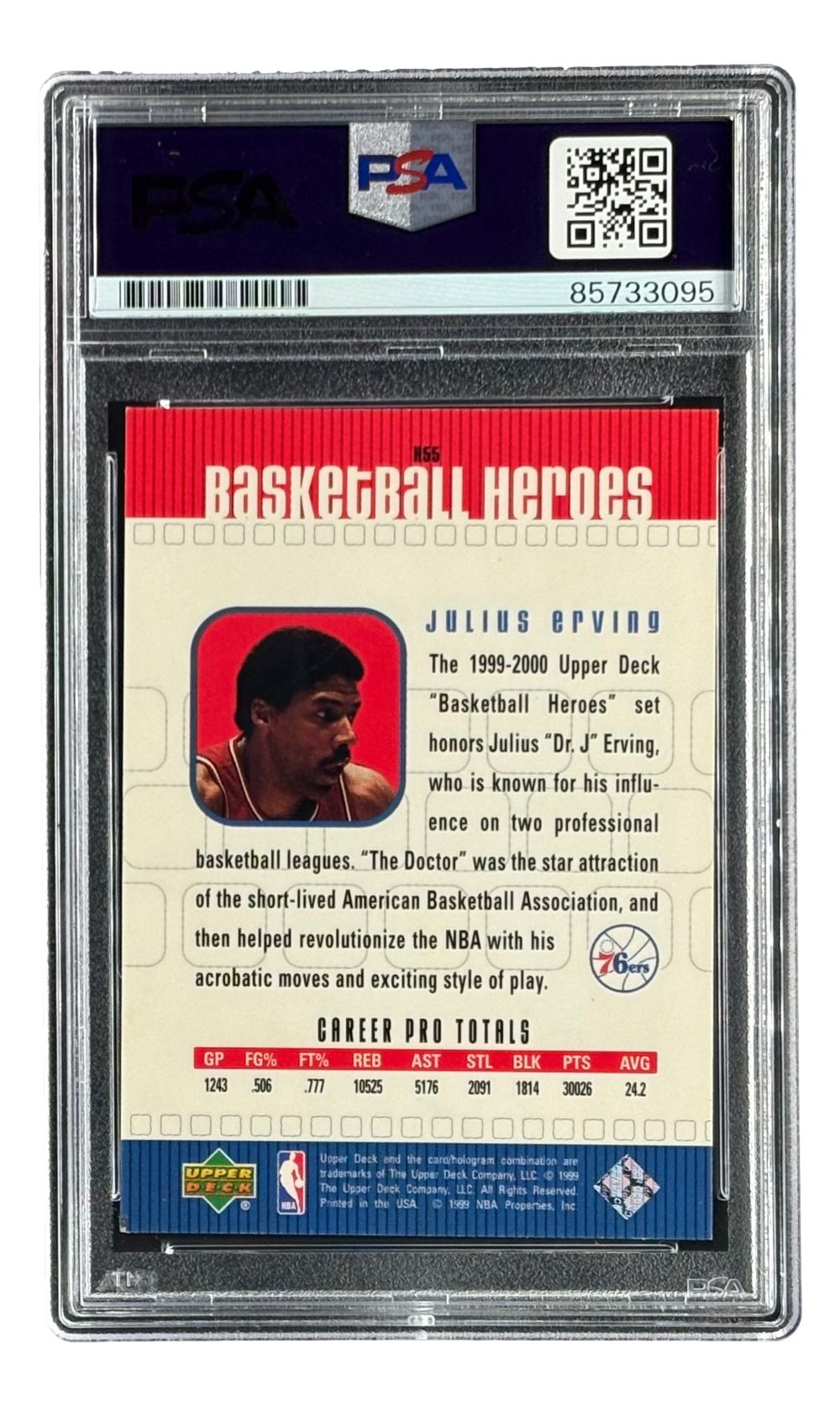 Julius Erving Signed 1999 Upper Deck #H55 76ers Trading Card PSA/DNA