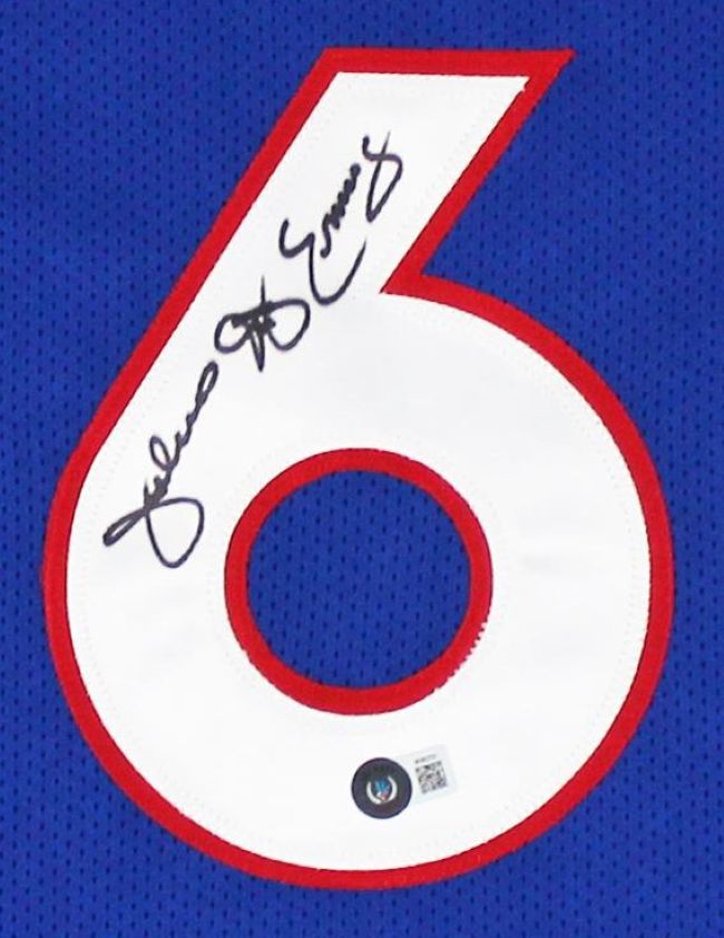 Julius Dr J Erving Philadelphia Signed Blue Basketball Jersey BAS