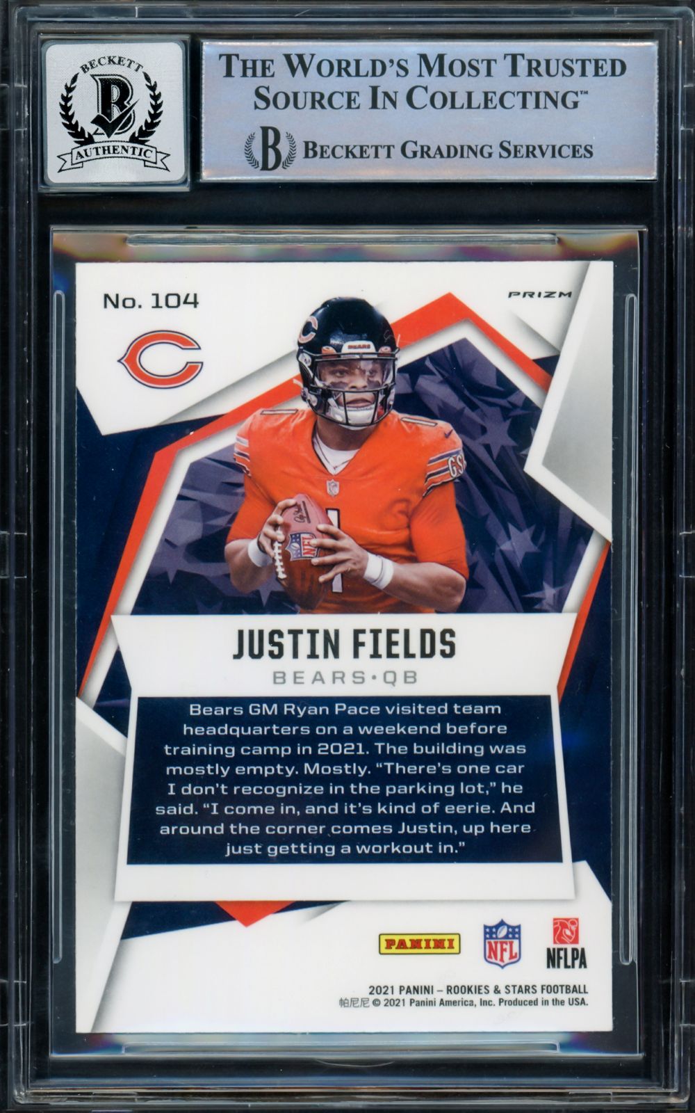 Justin Fields Signed 2021 Rookies & Stars #104 Bears Rookie Card BAS Auto 10