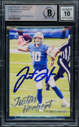 Justin Hebert Signed 2020 Panini Luminance #203 Chargers Rookie Card BAS Auto 10