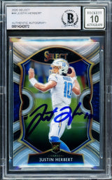 Justin Hebert Signed 2020 Panini Select #44 Chargers Rookie Card BAS Auto 10
