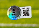 A Beckett Witness Autograph authentication sticker with holographic seal, QR code, and serial number 4W173802 is shown on the Justin Jefferson Signed 16x20 Minnesota Vikings Photo vs Chargers from Sports Integrity.