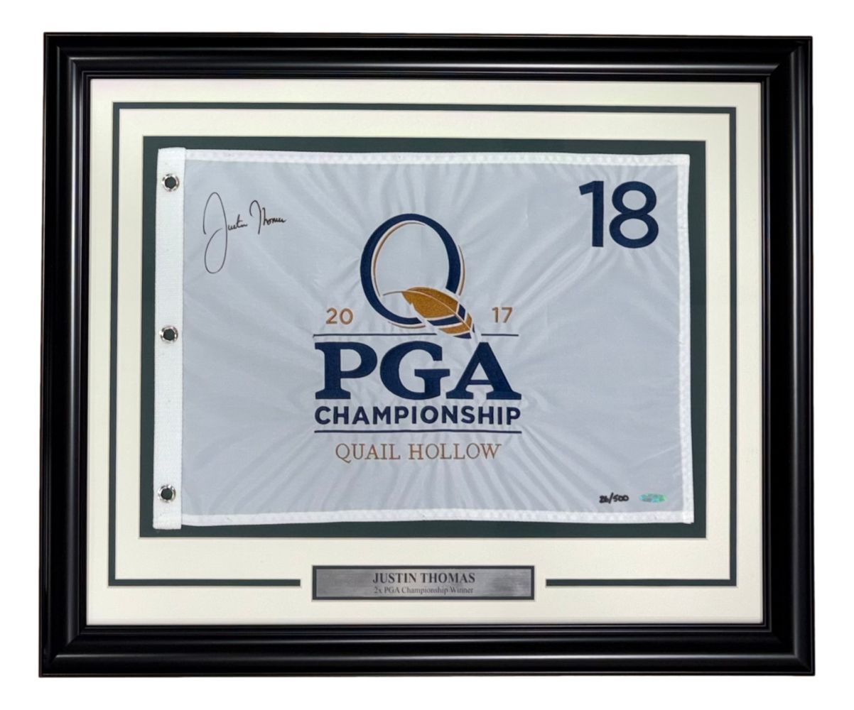 Justin Thomas Signed Framed 2017 PGA Championship Golf Flag UDA