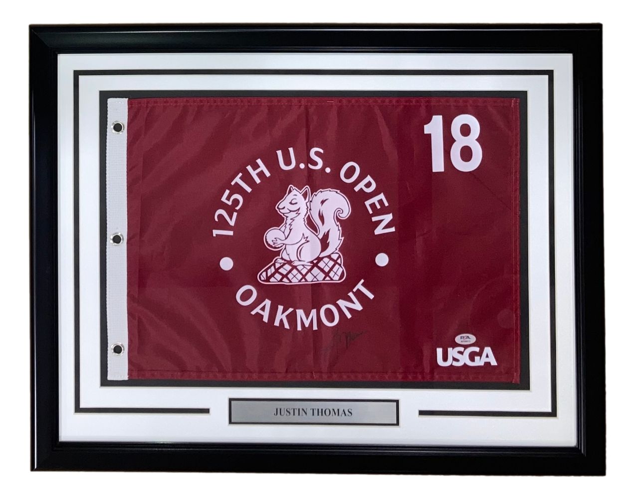 Justin Thomas Signed Framed 2025 PGA US Open Championship Golf Flag PSA/DNA