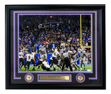 The Sports Integrity Justin Tucker Signed Framed 16x20 Ravens Record Kick Photo (JSA ITP) features Tucker's autograph, Ravens logos, plaques, and captures his record-setting field goal with players and officials looking on.