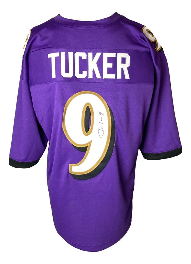 Justin Tucker Baltimore Signed Purple Football Jersey JSA ITP - Sports Integrity