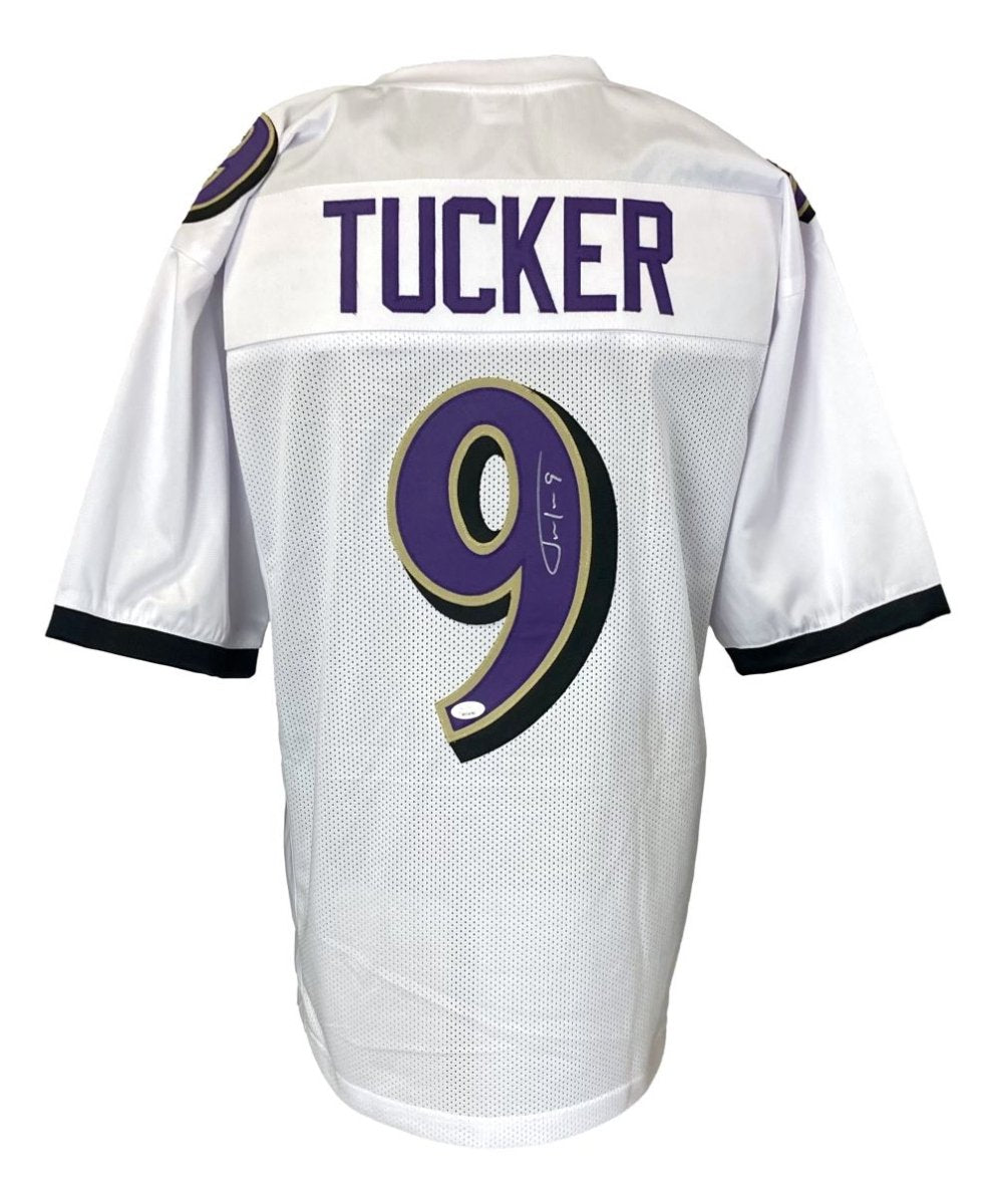 Justin Tucker Baltimore Signed White Football Jersey JSA ITP - Sports Integrity