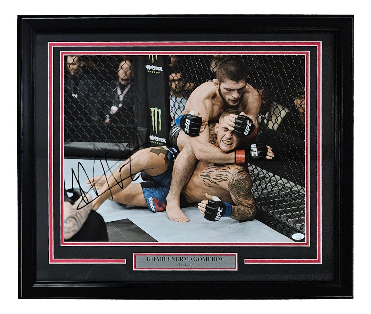 Khabib Nurmagomedov Signed In Black Framed 16x20 MMA Poirier Fight Photo JSA