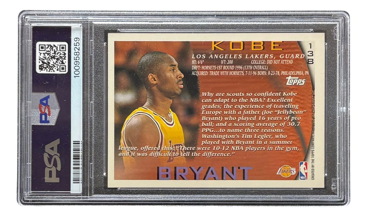 1996-97 Topps #138 Kobe Bryant Los Angeles Lakers Rookie Card PSA NM-MT8