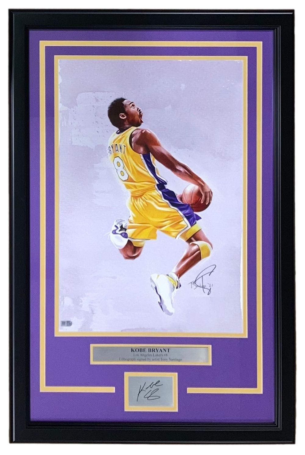 Kobe Bryant Framed 13x19 Lakers Lithograph Signed by Tony Santiago w/ Laser Auto