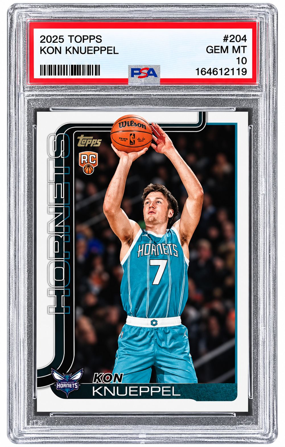 2025 Topps #204 Kon Knueppel Charlotte Hornets Rookie Card PSA Gem MT 10
