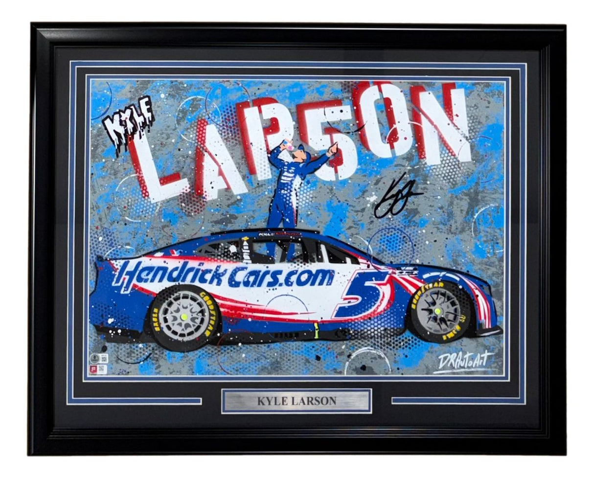 Kyle Larson Signed Framed 16x23 NASCAR Original Painting by DRAutoArt BAS