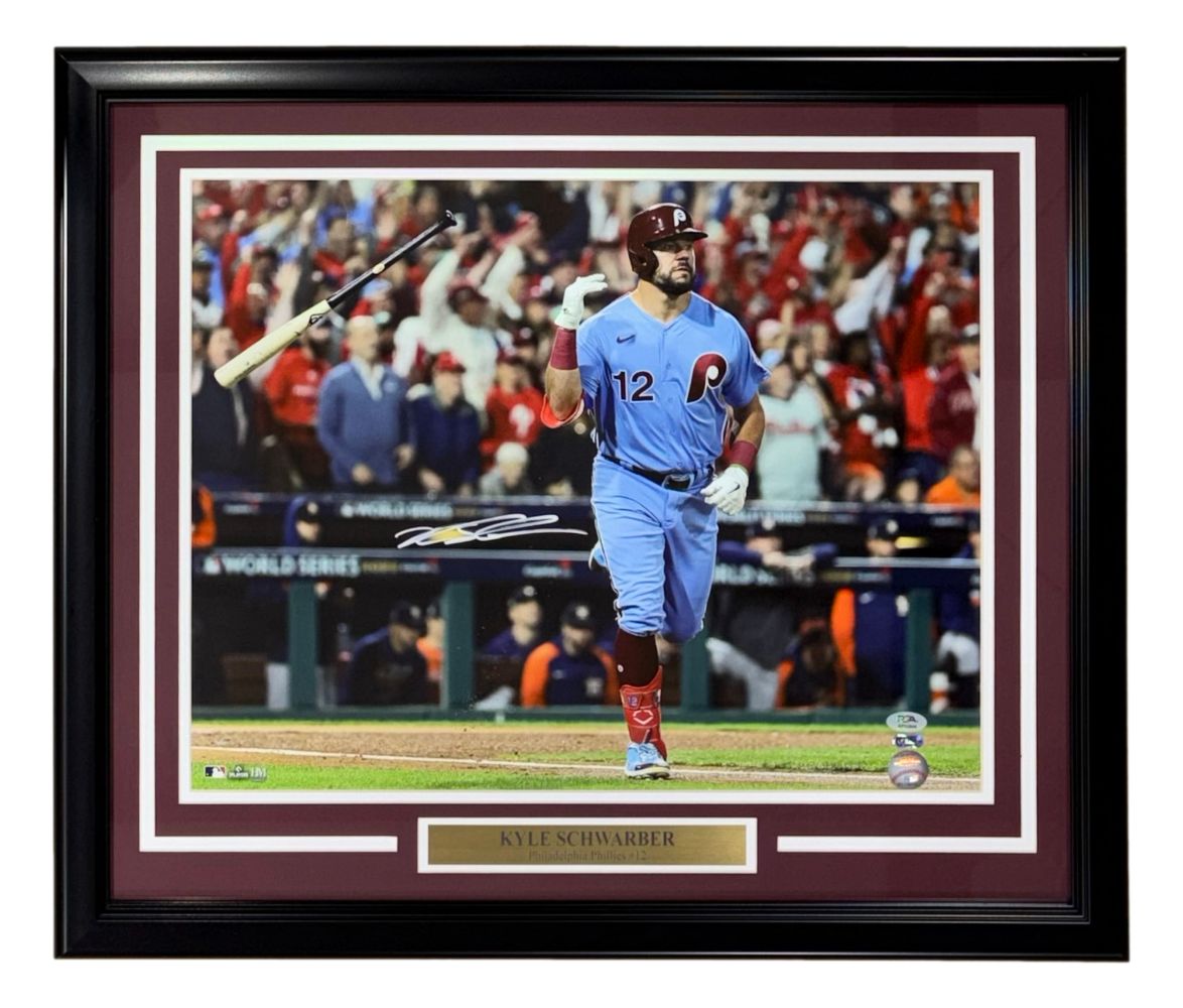 Kyle Schwarber Signed Framed 16x20 Philles Blue Jersey Photo PSA/DNA