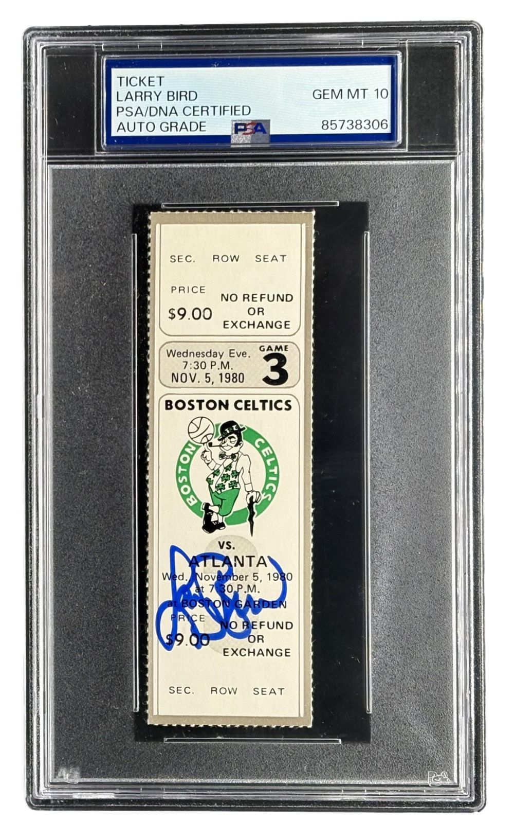 Larry Bird Signed Celtics vs Hawks Nov 5 1980 Ticket Stub PSA/DNA Auto Gem MT 10