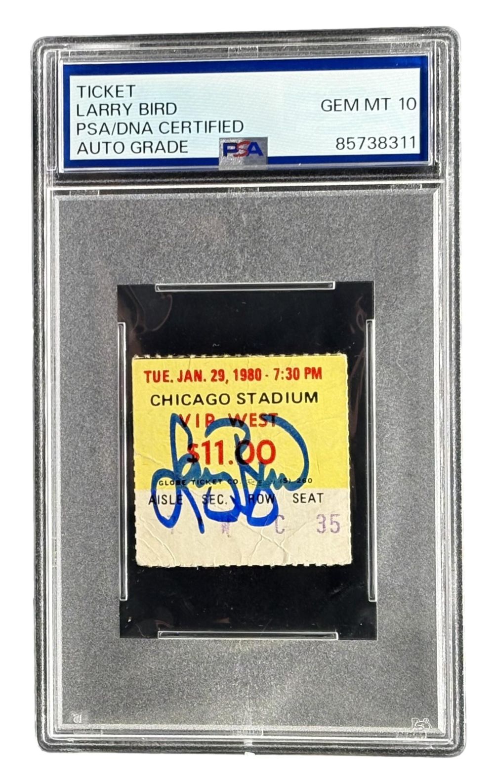 Larry Bird Signed Celtics vs Bulls Jan 9 1980 Ticket Stub PSA/DNA Auto Gem MT 10