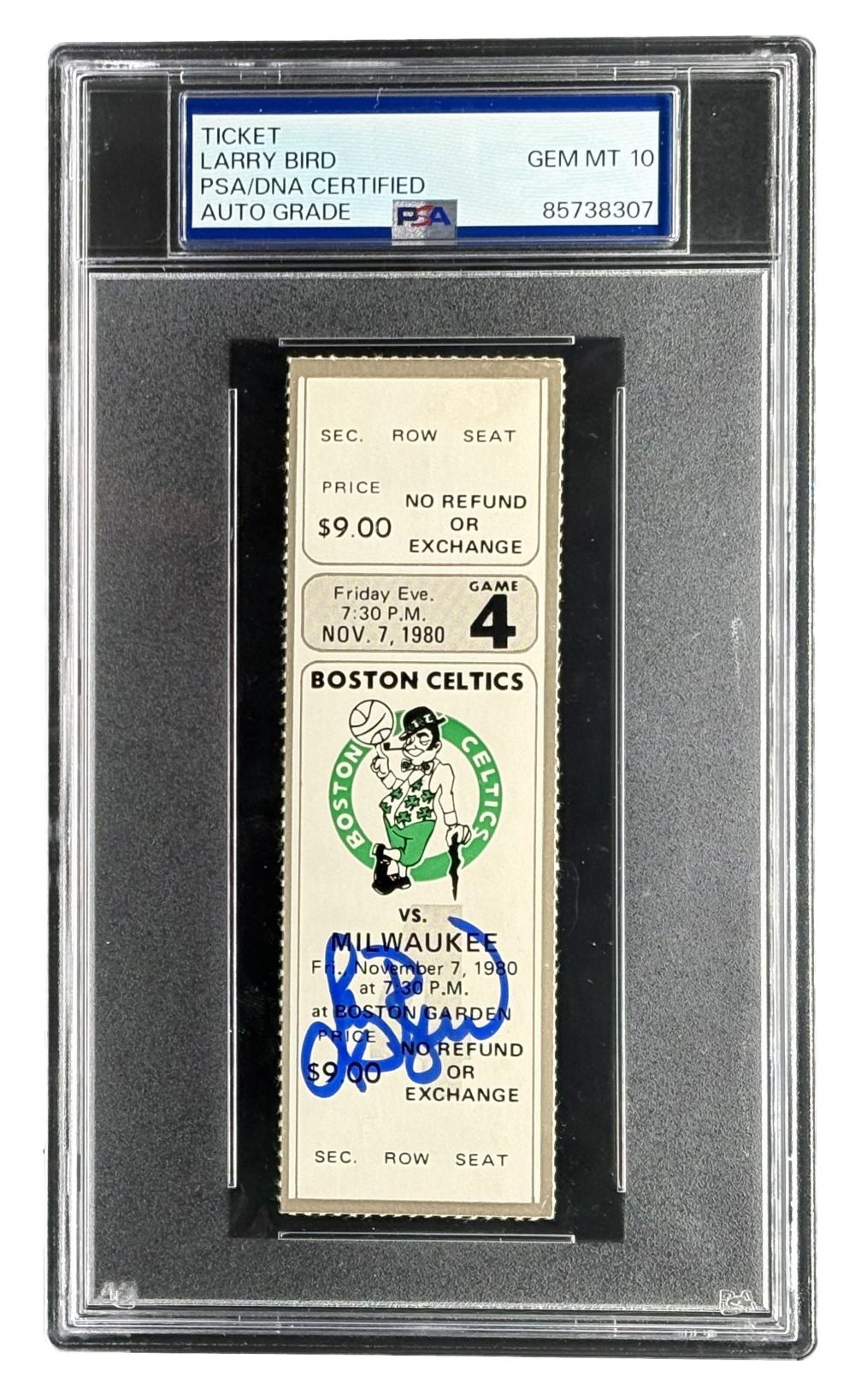 Larry Bird Signed Celtics vs Bucks Nov 7 1980 Ticket Stub PSA/DNA Auto Gem MT 10