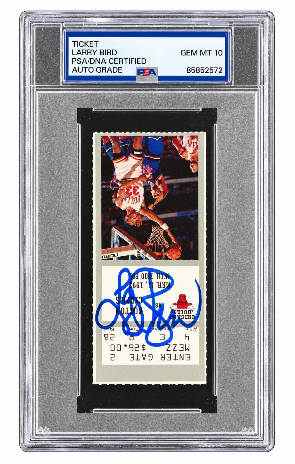Larry Bird Signed Celtics vs Bulls Mar 11 1992 Ticket Stub PSA/DNA Auto 10