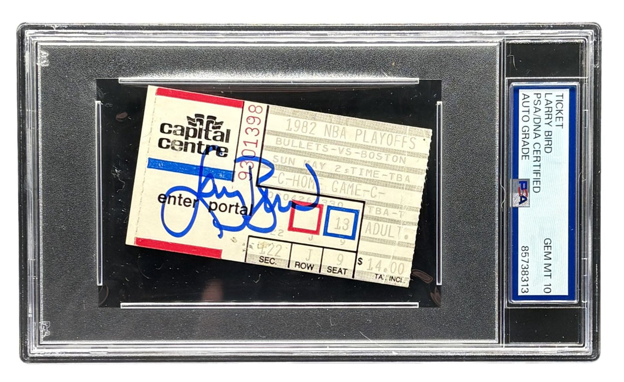 Larry Bird Signed Celtics vs Bullets 1982 Game 4 Ticket Stub PSA Auto Gem MT 10