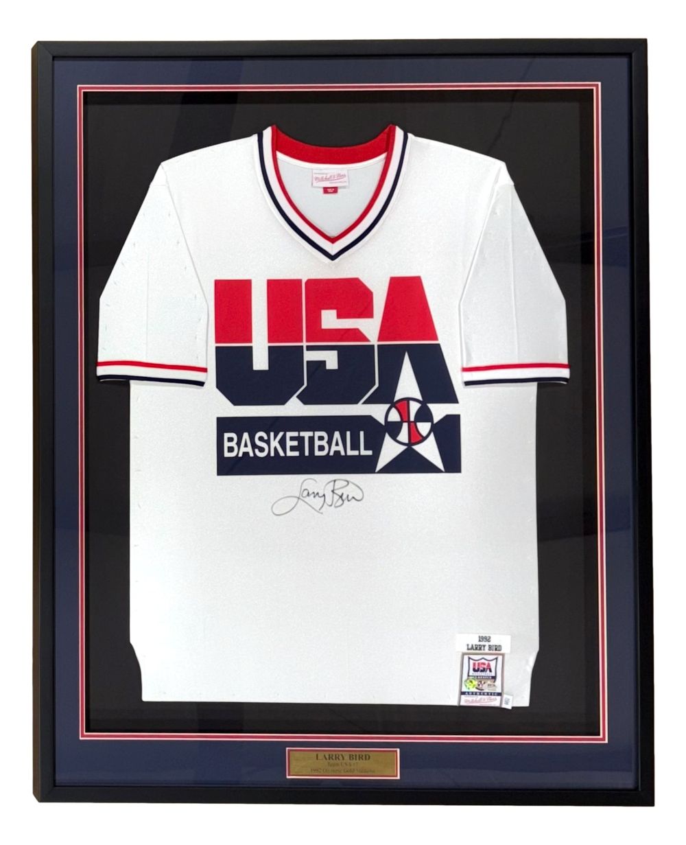 Larry Bird Signed Framed USA M&N Authentic Dream Team Shooting Shirt PSA/DNA