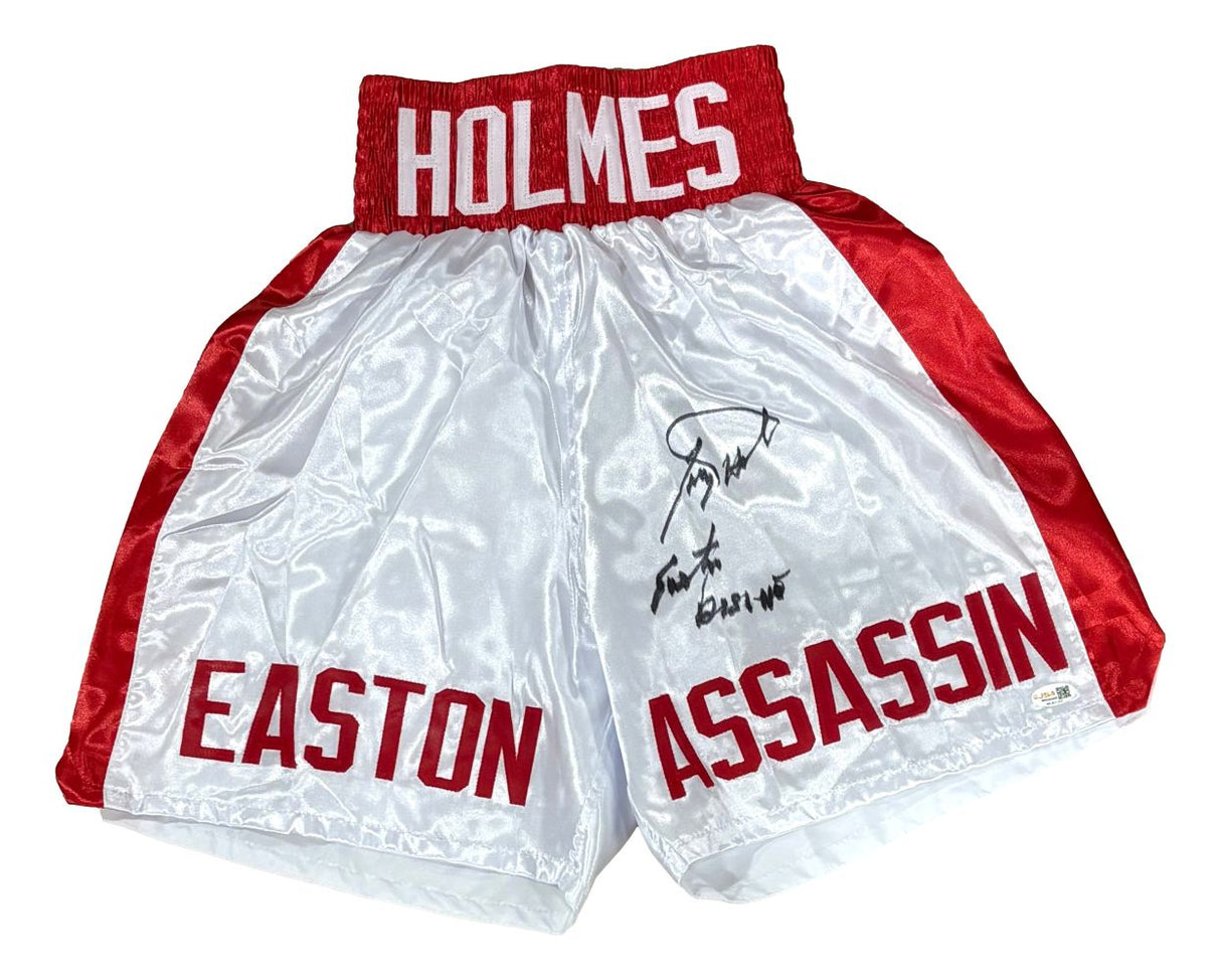 Larry Holmes Signed Custom White Boxing Trunks Easton Assassin JSA QR