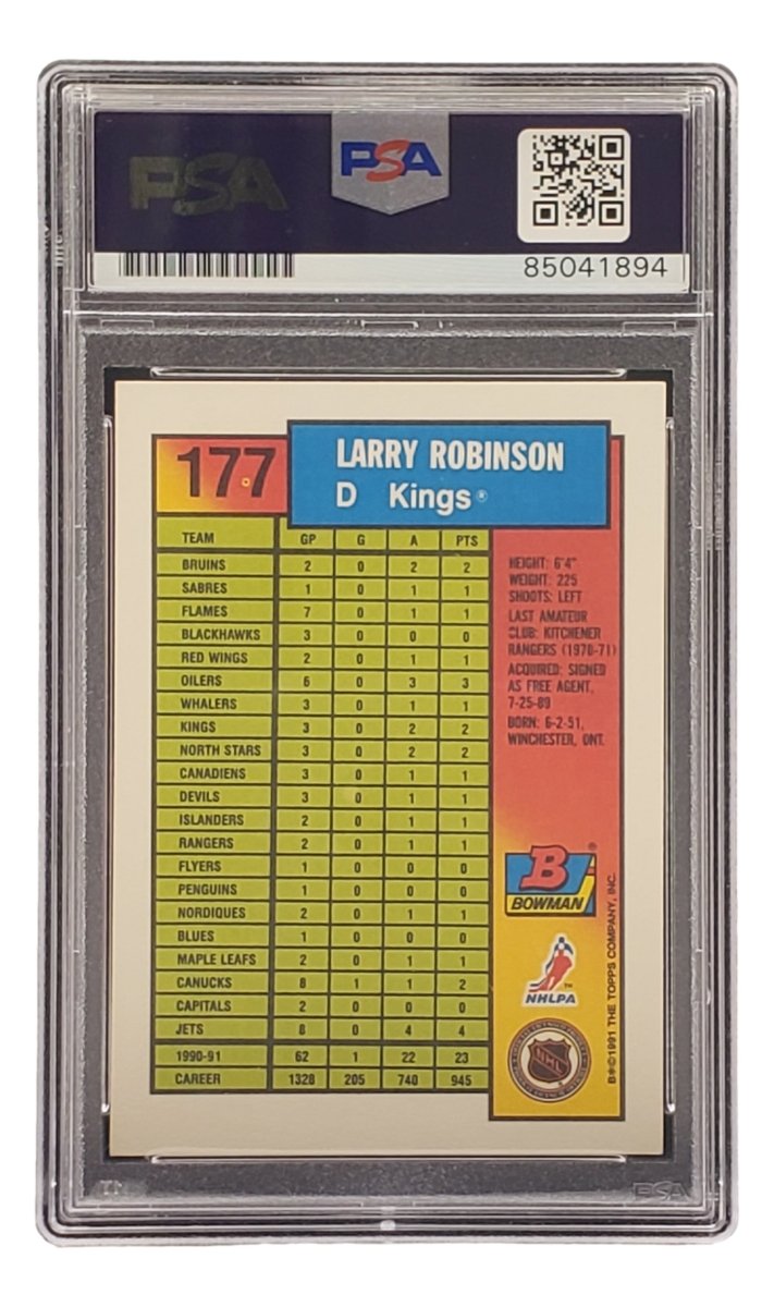 Larry Robinson Signed 1991 Bowman #177 Los Angeles Kings Hockey Card PSA/DNA - Sports Integrity