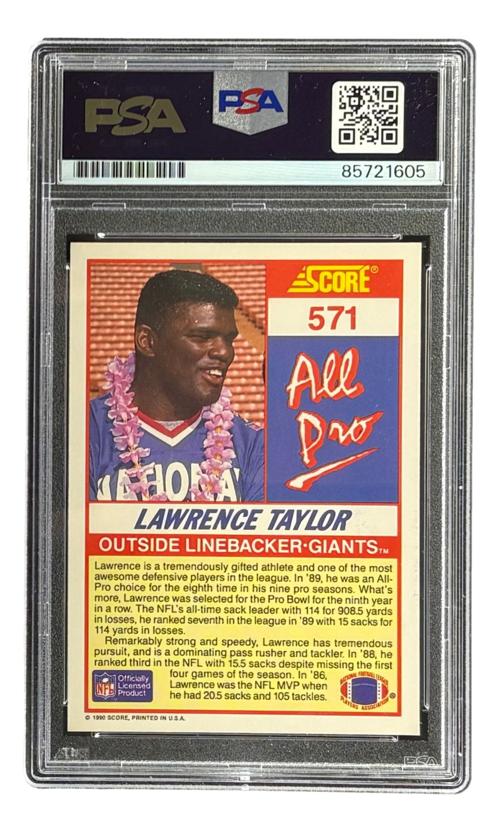 Lawrence Taylor Signed 1990 Score #571 Giants Trading Card PSA/DNA