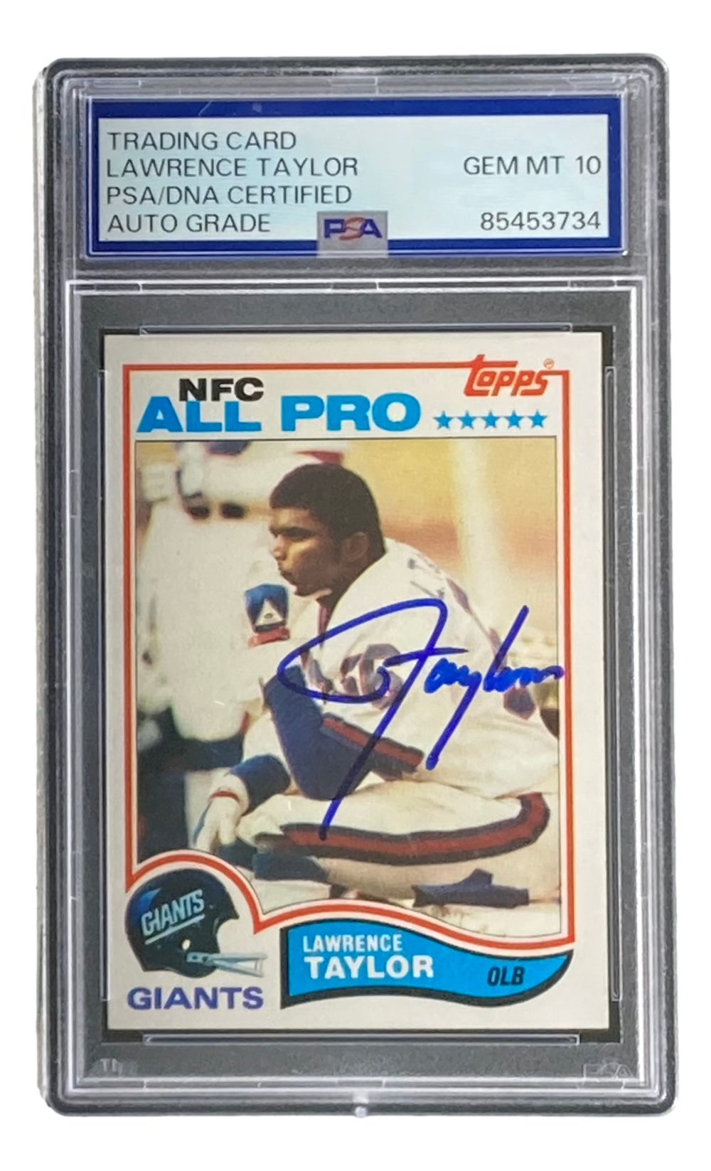 Lawrence Taylor Signed 1982 Topps #434 Giants Rookie Card PSA Auto Gem MT 10