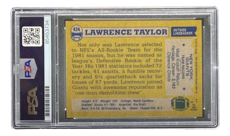 Lawrence Taylor Signed 1982 Topps #434 Giants Rookie Card PSA Auto Gem MT 10