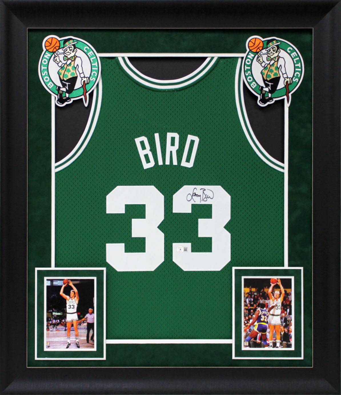 Celtics Larry Bird Signed 1985 Green M&N HWC Swingman Framed Jersey BAS Witness