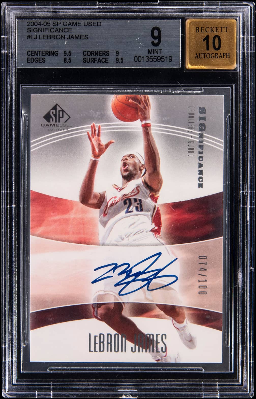 2004-05 SP Game Use Significance #LJ Lebron James Card 74/100 BAS Mint 9 Auto 10