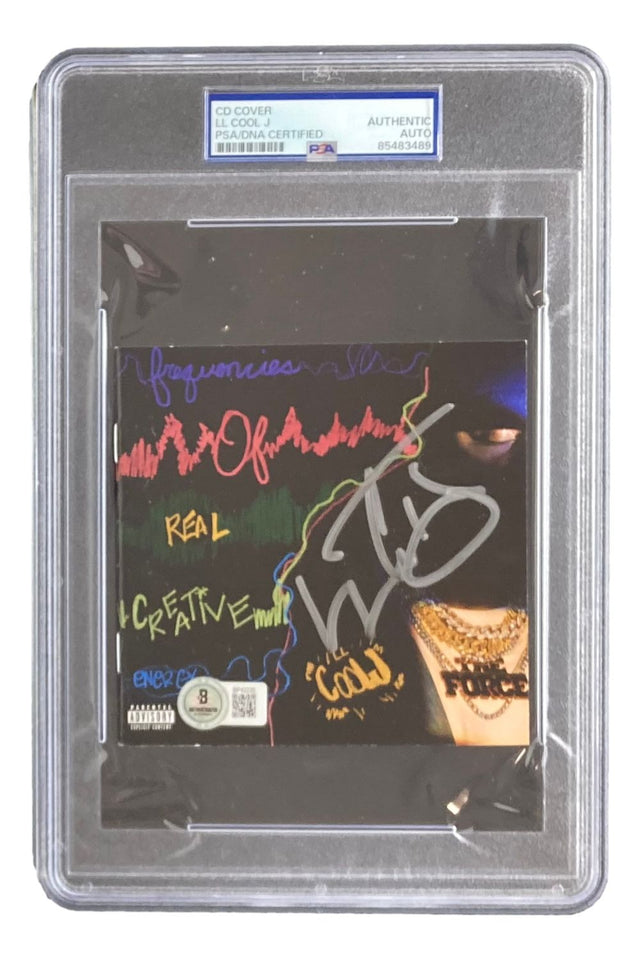 The LL Cool J Signed Slabbed The Force CD Booklet by Sports Integrity features graffiti-style art, a signature, a gold chain, and comes PSA authenticated with the label at the top.