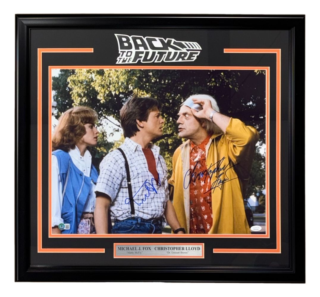 Michael J Fox & Lloyd Signed Framed 16x20 Back to the Future Stare Photo BASJSA