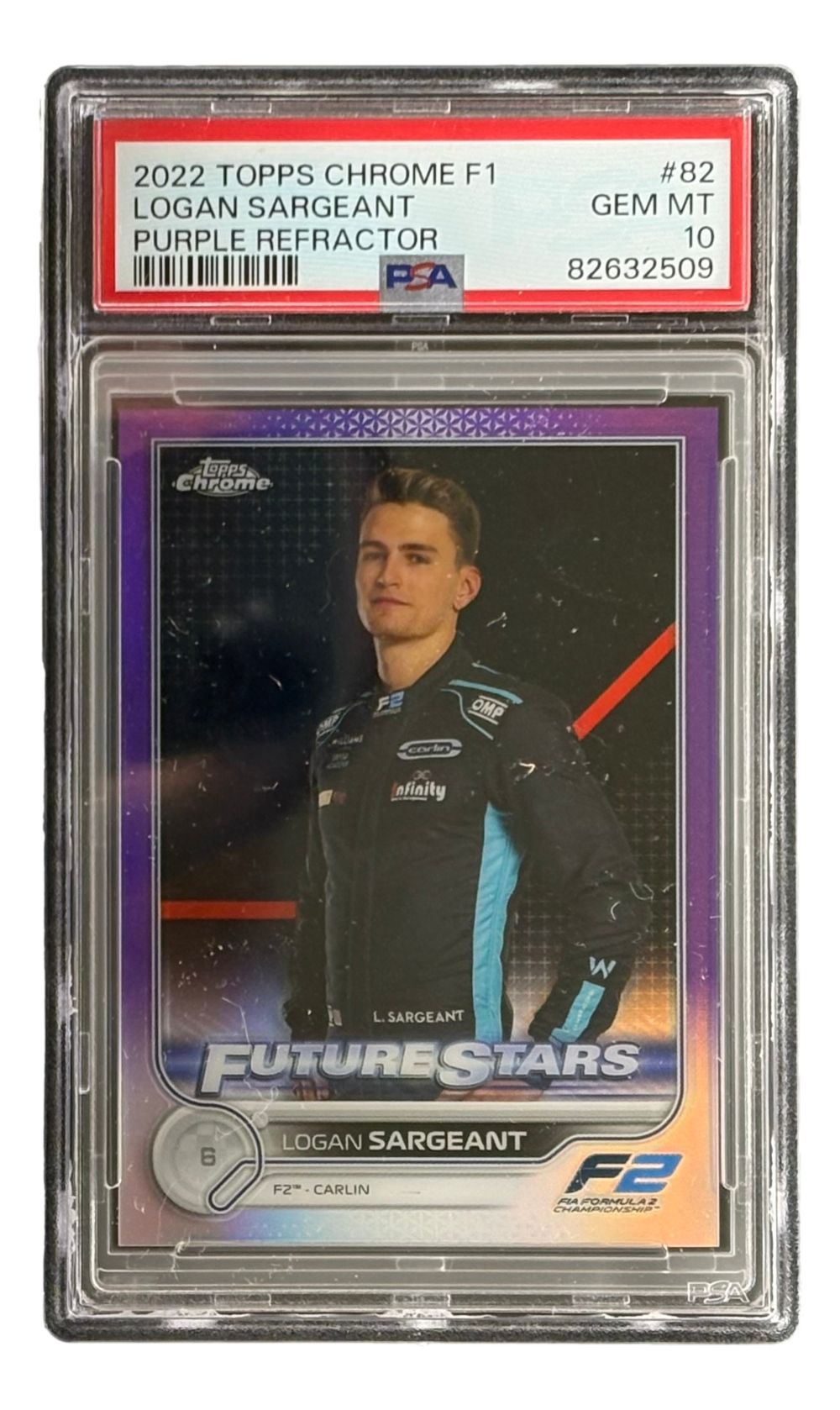 Logan Sargeant Slabbed 22 Topps Chrome F1 #82 Refractor Card /399 PSA Gem MT 10