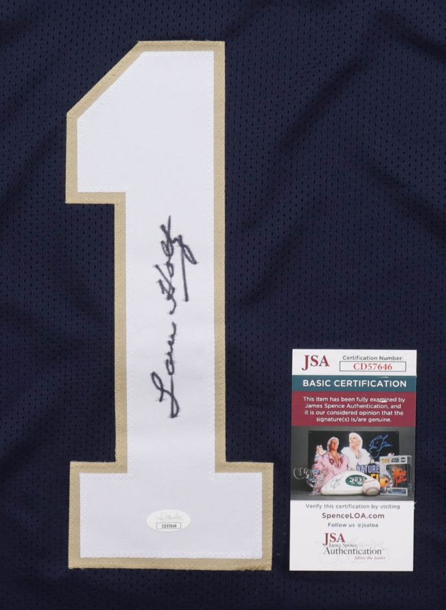Coach Lou Holtz Notre Dame Signed Navy Blue Football Jersey JSA