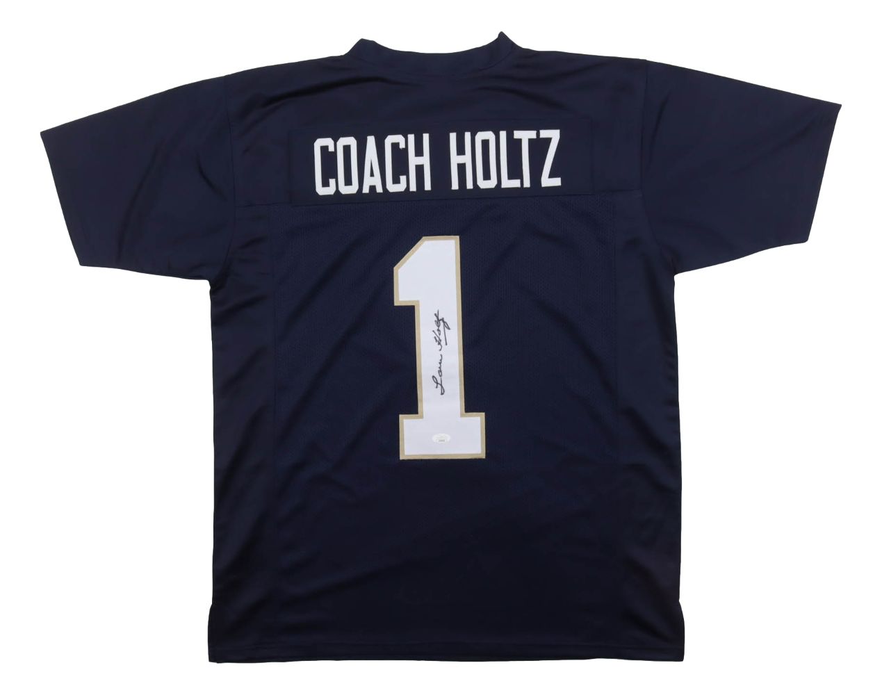 Coach Lou Holtz Notre Dame Signed Navy Blue Football Jersey JSA